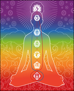 The seven chakras aligned along the spine.