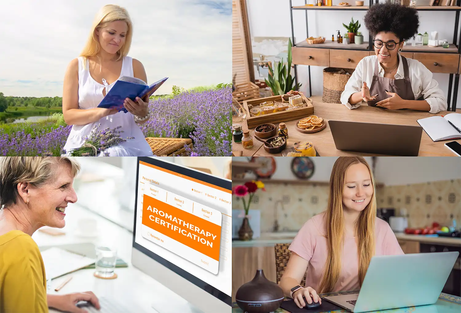 Header photo for the Directory of Essential Oil Educators that depict aromatherapy students and teachers happily studying and learning.