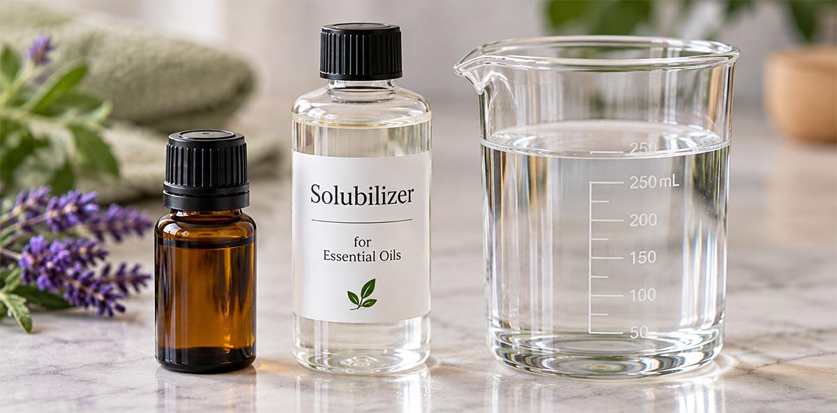 Essential Oil, Solubilizer and Water in Preperation for Creating a Formulation